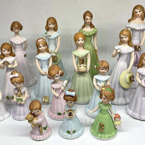 Growing Up Birthday Girls Brunette Porcelain Figurines‎ Enesco LOT of 16